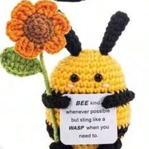 Crochet Bee Doll with Flower & Inspirational Card Gift Set